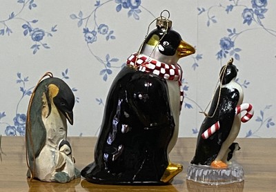 Three Penguin Hanging Ornaments ~ Two with Chicks Excellent Condition