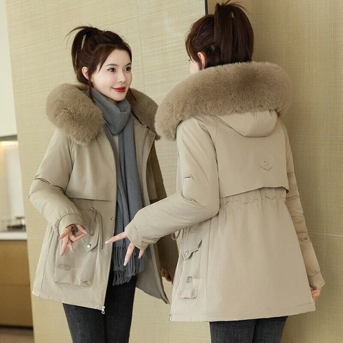 Winter Womens Parka Hooded Fleece Padded Warm Coat Ladies Fur Quilted Outwear - Bild 9 von 15
