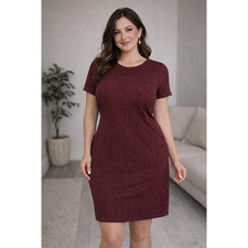 Apt 9 Casual T-Shirt Burgandy A-Line Ribbed Knit Dress L Academia Office Teacher