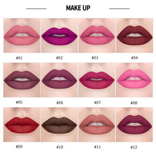 12 Colors Matte Lipstick Velvet Long Lasting Pigment Waterproof Lip Color Makeup
