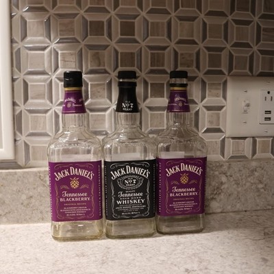 Jack Daniels 3 Tennessee BLACKBERRY Whiskey 1 Liter Bottles + Caps