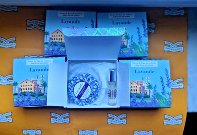 NO SHIPPING TO USA            FRAGONARD 5 boxsets: LAVENDER EDT 4ML & SOAP 30 GR