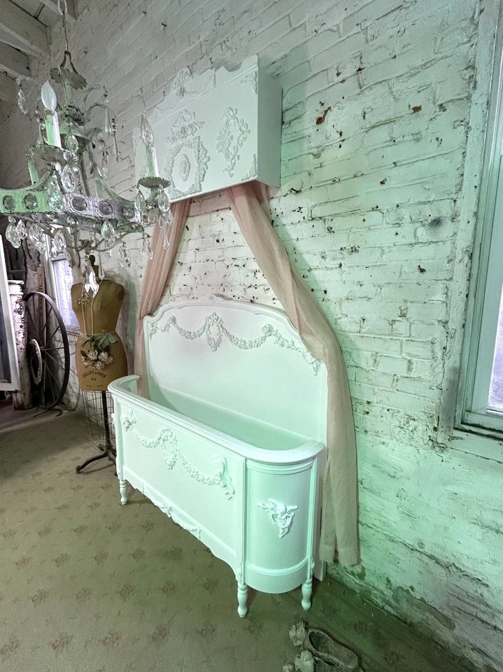 Cama completa única pintada Cottage Shabby Chic Foto 3 de 4