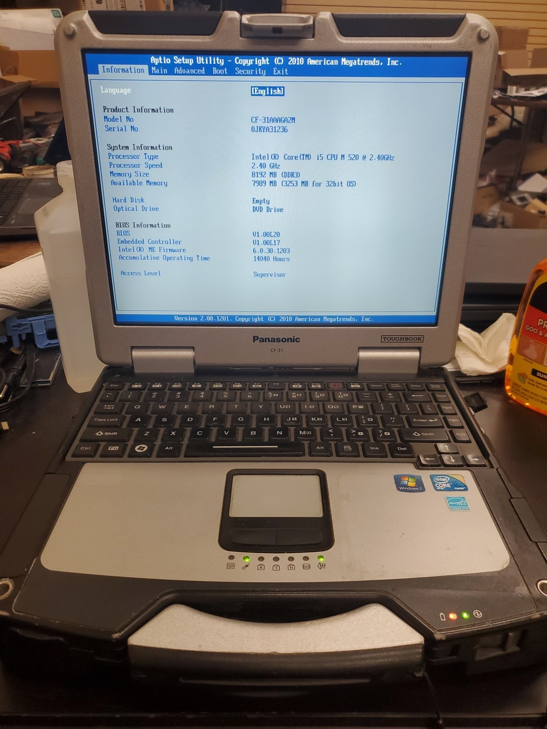 Panasonic Toughbook CF-31 MK-1 i5 520M @ 2.40GHz 8GB 14040HRS No Hdd/caddy
