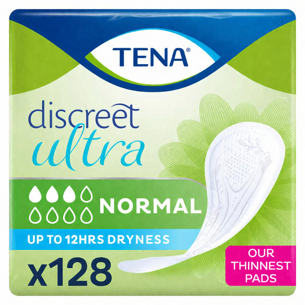 128 x TENA Discreet Ultra Normal Women Incontinence Pads | 8 Packs of 16