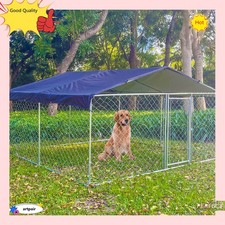 US 10x 10x 6 ft Outdoor Chain Link Dog Kennel Enclosure With Waterproof Cover