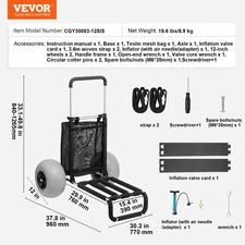 Beach Dolly with Big Wheel for Sand 29.9"x15.4" Cargo Deck W/ 12" Balloon Wheels