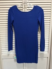 Forever 21 Blue Midi Open Back Long Sleeve Dress Size Small Lightweight Body Hug