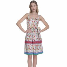 NWT Eliza J Sz 4P Floral Sundress Smocked Back Tiered Skirt Self Tie Belt Cotton