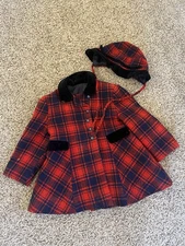 Rare VTG 50’s Girl's Red Plaid Kute Kiddie Princess Cut Pleated Wool Jacket 4T