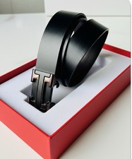Men's Genuine PU Leather Designer Belt. 120cm Rose Gold Coloured Buckle Black