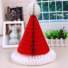 6 Pcs Xmas Party Decorations Honeycomb Paper Christmas Tree And Hats Pendant