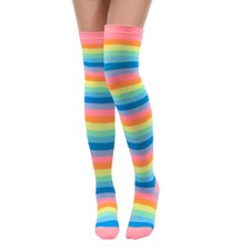 ItkFresh Leg Warmers for Girls - Thigh High middle, Pink Striped Socks