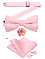 Satin Pre-tied Bowtie Shiny Bow Tie Set 5PCS for Men Pink