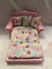 VTG 1987 Barbie Sweet Roses Living Room Pull Out Sleeper Sofa Pillows Furniture