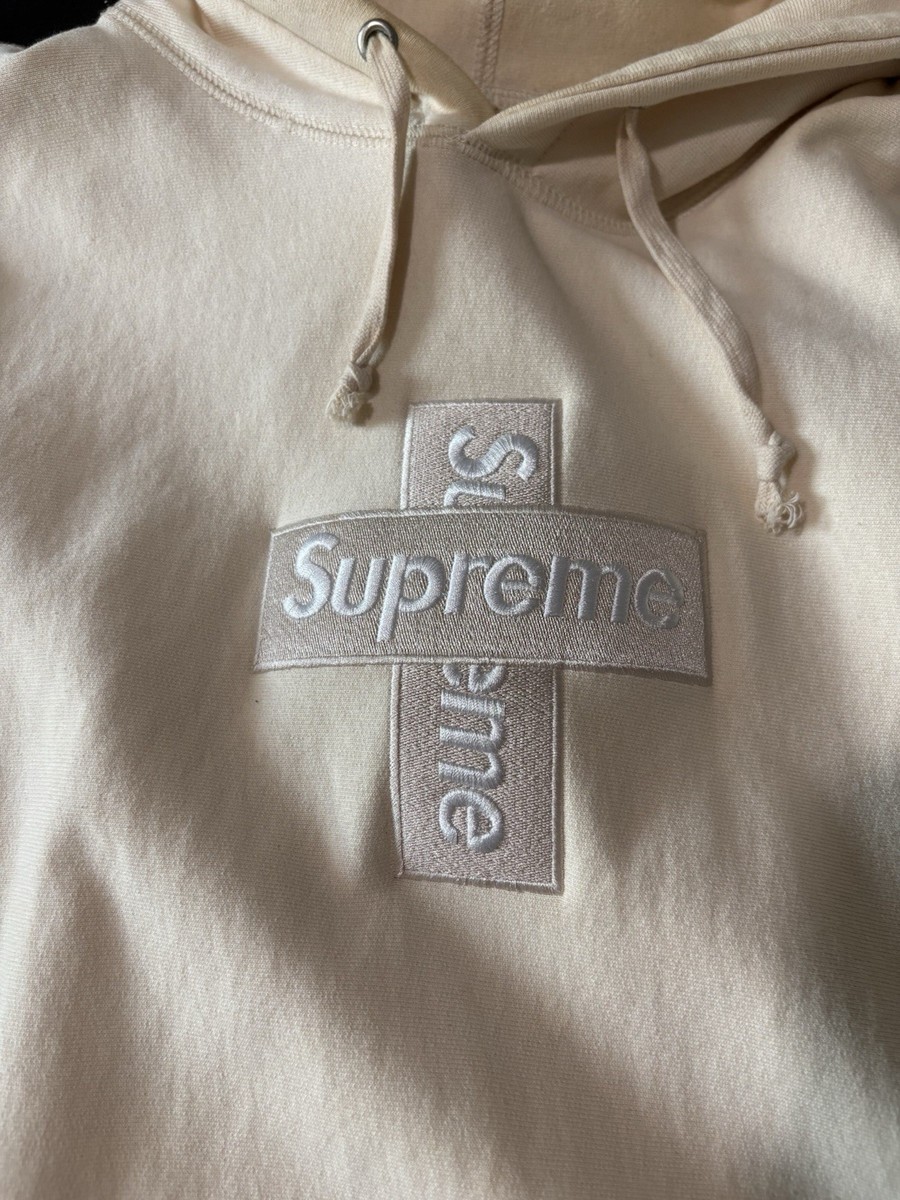 Supreme Cross Box Logo Hooded Sweatshirt 'Natural' Size Large | eBay