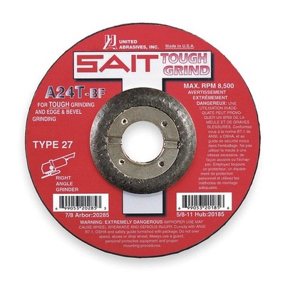 UNITED ABRASIVES-SAIT 20065 DepressedGrindWhl,7/8''CN,UnthreadHle 2KMG9