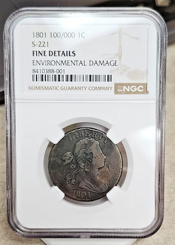 1801 100/000 Large Cent S-221 - Fine Details - NGC - Fully Readable Devices