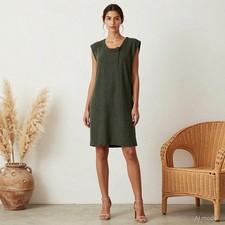 Vintage Lagenlook Knee Length Jumper Dress Grey Fine Knit Cotton Blend Button S