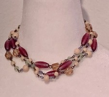 Vintage Victorian 3 Strand Glass Bead Choker Necklace