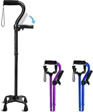 Adjustable Walking Cane for Men Women with 4-Pronged Base Black