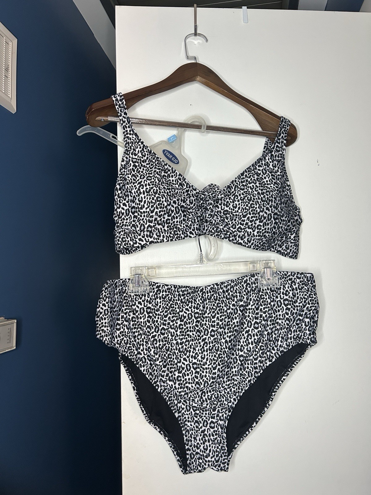 Bralette Bikini & High-Waisted Animal Print Black White Plus 1X/2X Kno…-image