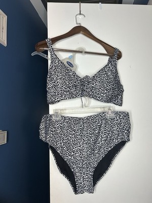 Bralette Bikini & High-Waisted Animal Print Black White Plus 1X/2X Kno 