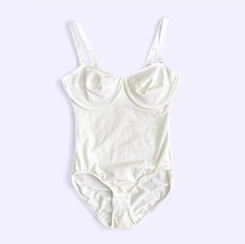 Vintage Ivory Bodysuit Boned Cups 34C Lingerie Shapewear