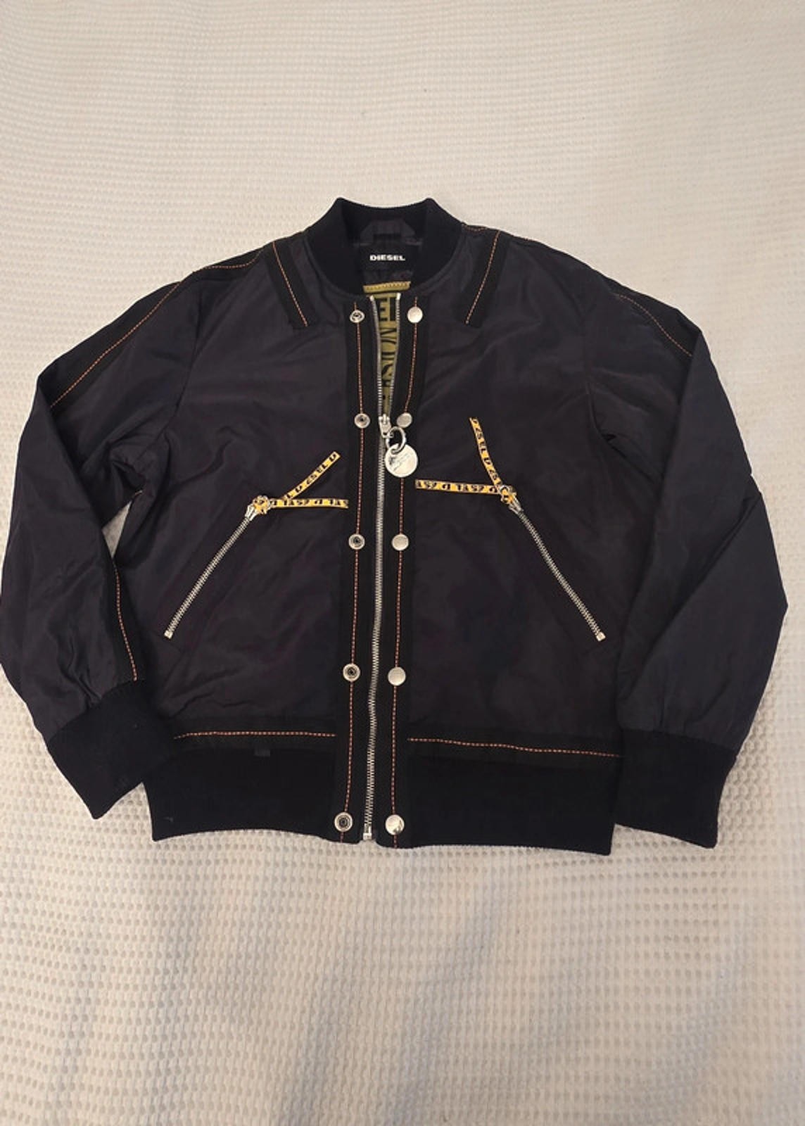 Rare Diesel Kids Bomber Jacket, Black Silence in Noise Parachute Back,  Age 12
