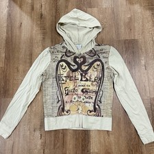 Euro Style Cream With Graphic Design Women  s Zip Up Hoodie small