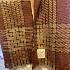 Vintage USA Made Luxurious Scarf Wrap Mohair Wool Orlon Plaid Fringe Beige Brown