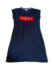 Tommy Hilfiger Navy Blue T Shirt Velour Logo Size M Dress Y2K