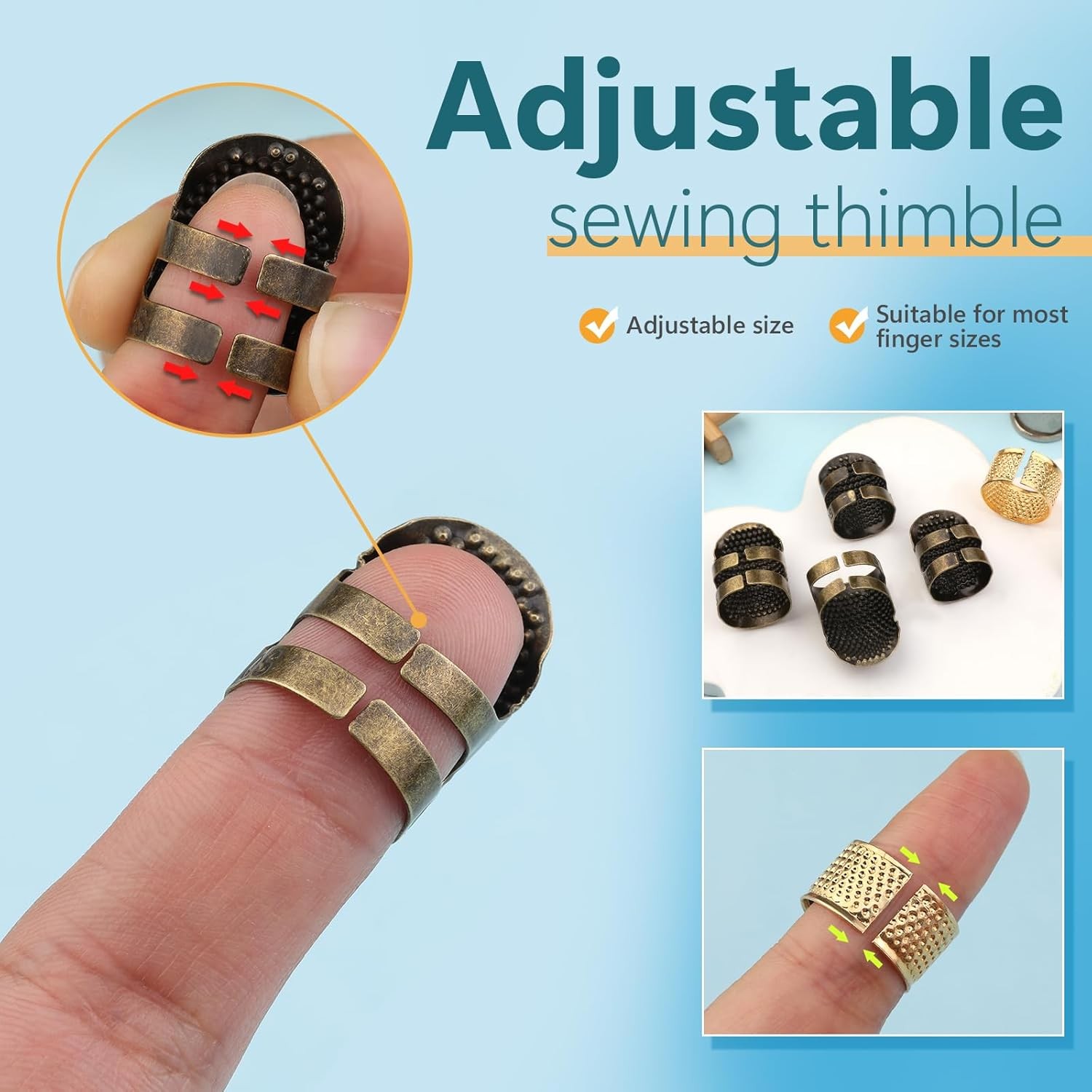 Thimbles for Hand Sewing, 8 PCS Sewing Thimble Kit, Metal Finger Protectors, Thi