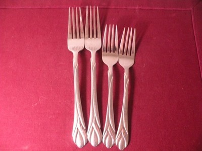 Hampton Silversmiths LILY FROSTED 2 Dinner Forks & 2 Salad Forks Stainless Steel