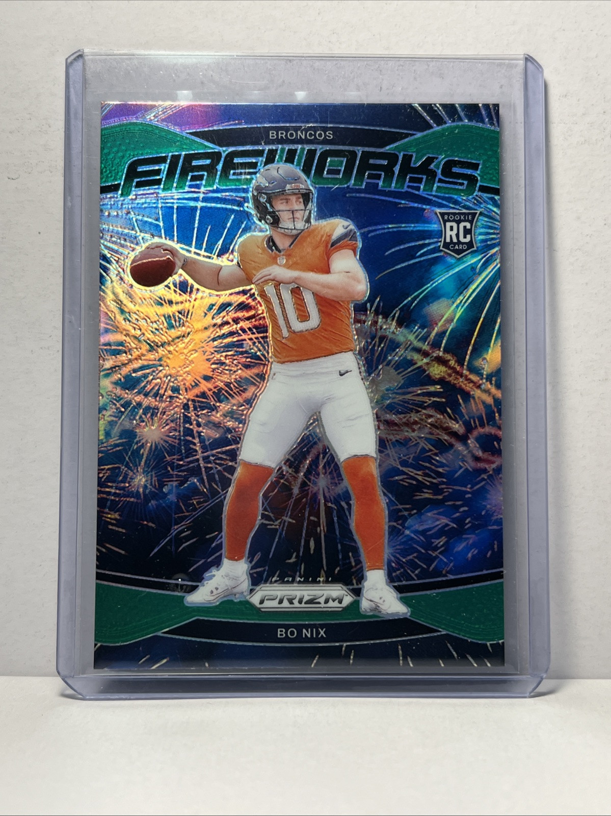 2024 Panini Prizm - Fireworks Green Prizm #23 Bo Nix (RC) Broncos