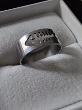 Stainless Size 8 Custom Hand Lasered Band Ring Fisherman Fishbone Wish