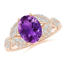 925 Silver Amethyst Stone Prong Boho Solitaire with Accents Birthday Ring