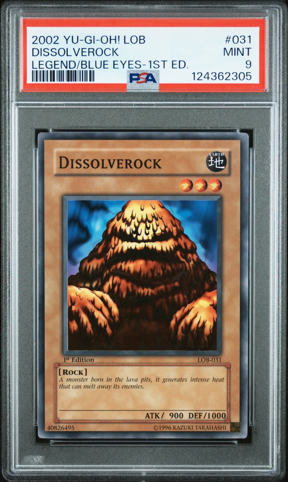 2002 YU-GI-OH! LOB-LEGEND OF BLUE EYES WHITE DRAGON 1ST ED DISSOLVEROCK PSA 9
