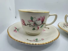 🌺Vtg. 1950's Homer Laughlin Liberty Pink Dogwood 2 Cups/Saucers Set J54N6