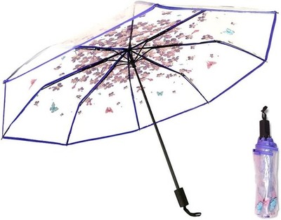 Cherry Blossom Butterfly Umbrella Transparent Clear Umbrellas 8 Ribs Folding... 