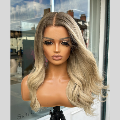 18inch Ombre Ash Blonde Wave Wigs 100% Human Hair Lace Front  display picture 1