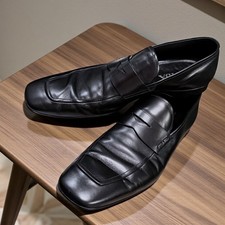 PRADA 2DC022 Smart Calf Nero Men's Penny Loafers Square Toe Dress Shoes Sz 12 US