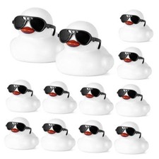 12Pcs White Rubber Ducks with Sunglasses, Mini Rubber Ducks in Bulk, Style6