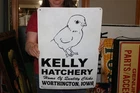 Vintage Kelly Hatchery Chicken Farm Worthington Iowa 22" Tin Tacker Metal Sign