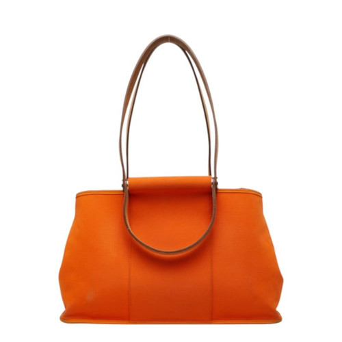 Hermes Cabas Elan PM Tote Bag Handbag Orange Toile Officier Leathe... GZl1kj2n