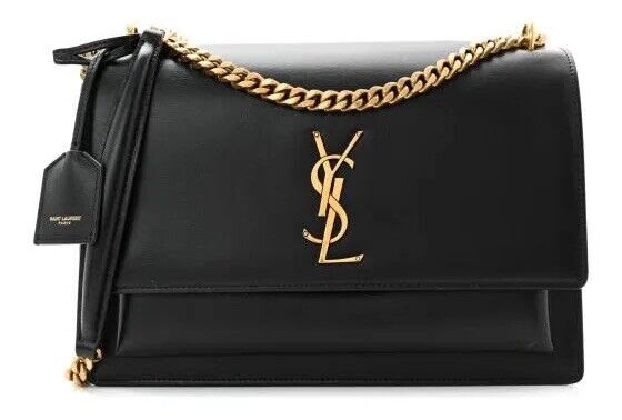 YSL Saint Laurent SUNSET Medium Chain Bag Black Smooth YSL Saint Laurent SUNSET Medium Chain Bag Black Smooth