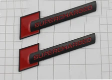 2pcs Metal Supercharged Logo Car Emblem ear Trunk Sticker Side (Black-red)