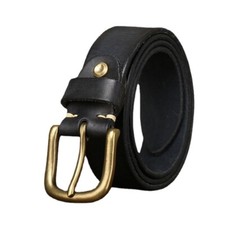 3.8cm Largo Uomo Fatto a Mano Pelle Cintura Fibbia IN Ottone Singolo Denti Jeans