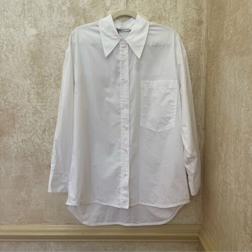 ZARA Women's Oversized Long Sleeve Button down Classic White Collared Shirt Sz L - Picture 2 of 9