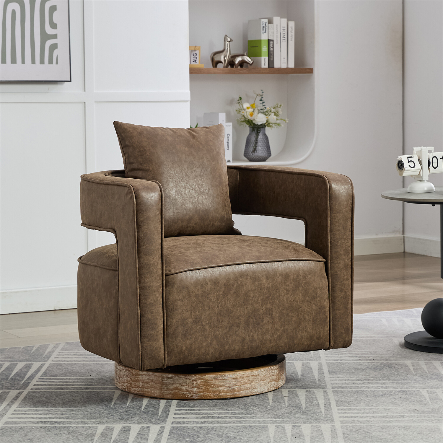 Swivel Accent Barrel Armchair Single Sofa Club Chair for Leisure Relaxation  